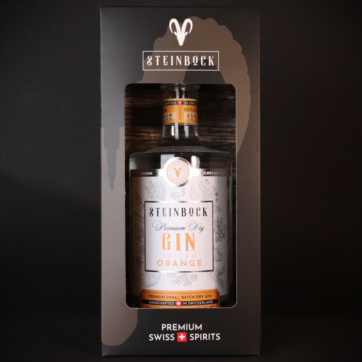 Steinbock Spiced Orange Gin in einer stilvollen Kartonschachtel