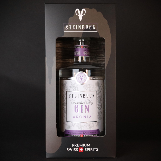 Steinbock Aronia Gin in einer stilvollen Kartonschachtel